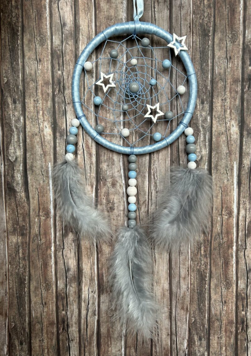 Traumfänger klein 12cm - hellblau/grau/weiss mit Sternen