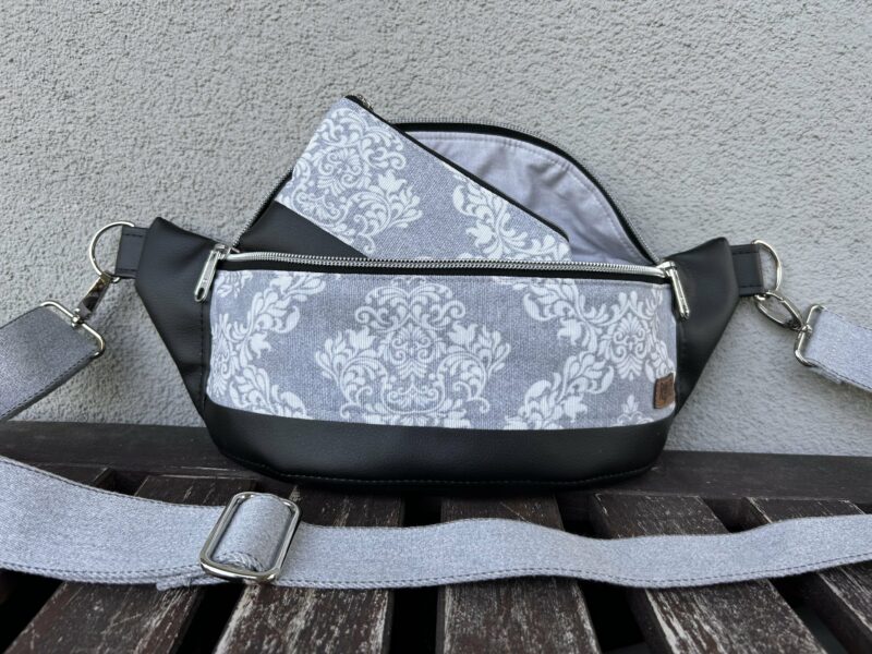 Crossbody Bag - Ornamente grau/weiss/schwarz mit kleinem Portemonnaie. – Bild 7