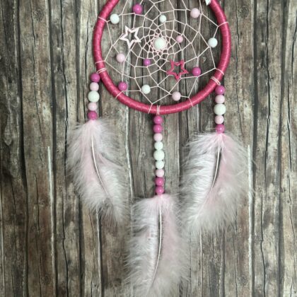 Traumfänger klein 12cm - pink/rosa/weiss mit Sternen