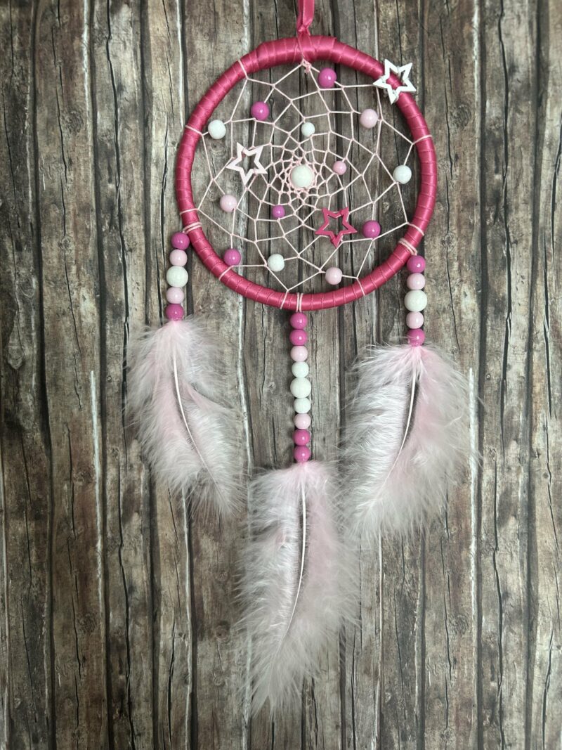 Traumfänger klein 12cm - pink/rosa/weiss mit Sternen