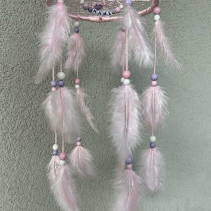 Traumfänger Mobile 15cm - rosa/lila/weiss mit rosa Federn