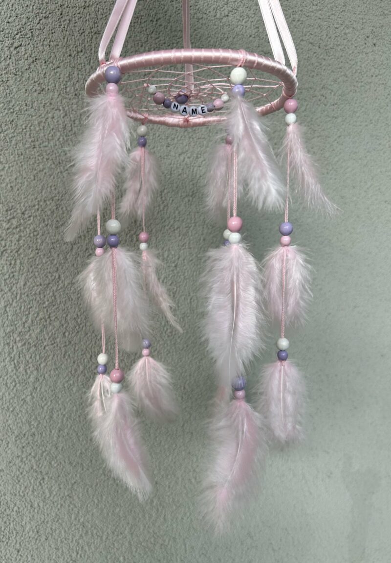 Traumfänger Mobile 15cm - rosa/lila/weiss mit rosa Federn