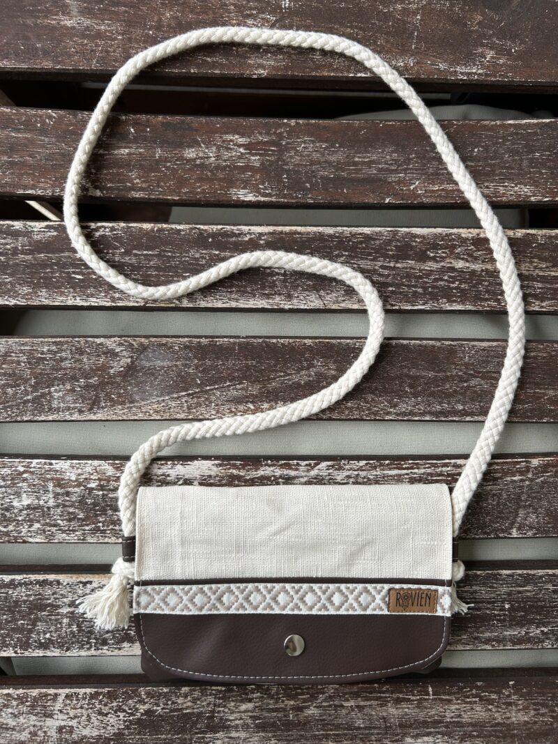 kleine Umhängetasche - ecru/dunkelbraun Boho