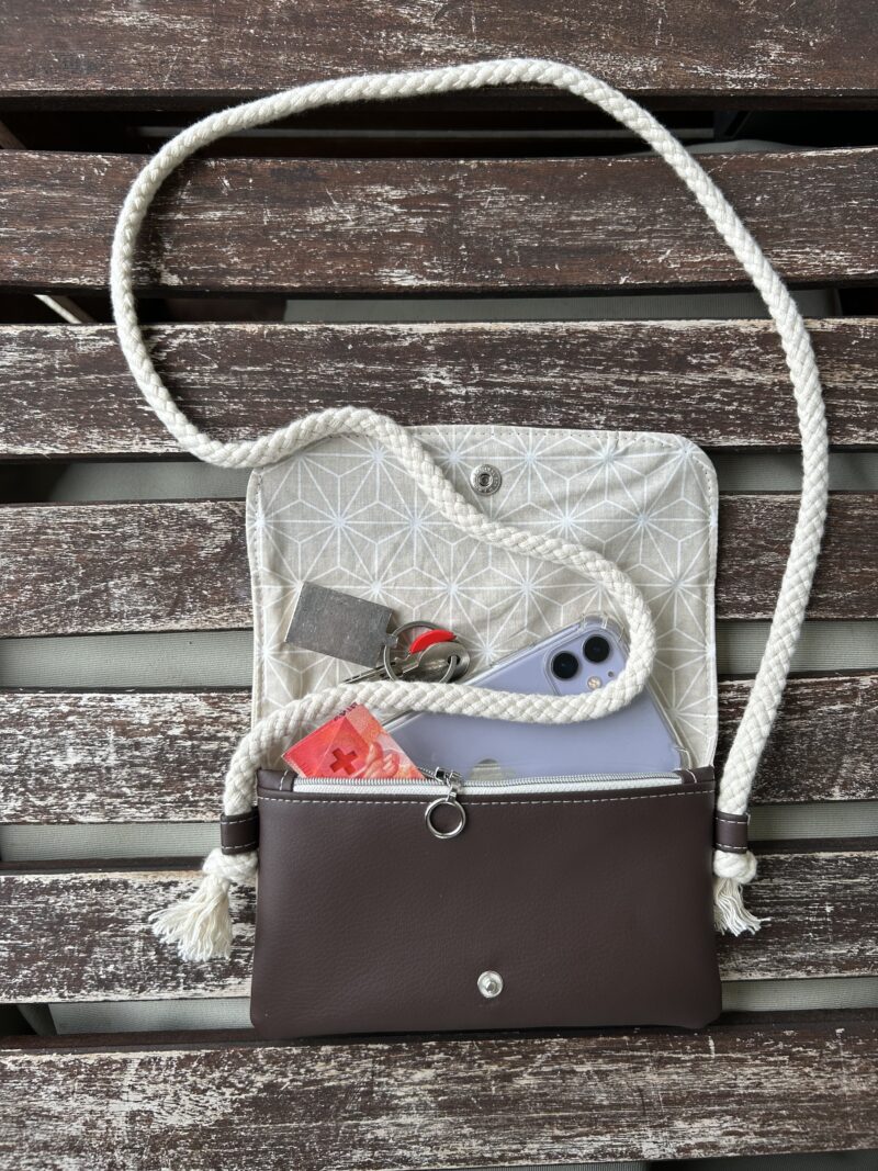 kleine Umhängetasche - ecru/dunkelbraun Boho – Bild 2